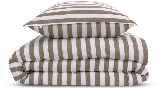 Zohome Dekbedovertrek Banda-di-Lino - Bedlinnen met Strepen - 260x220 - Taupe - Dekbedhoes van 100% Katoen — afbeelding 2