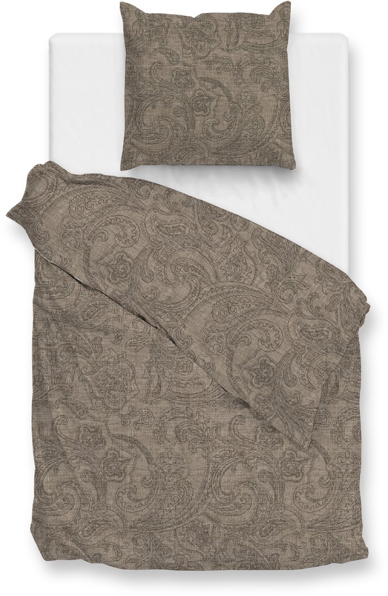 Zohome Paisley di Lino Dekbedovertrek - Eenpersoons - 140x200/220 cm - Palm-Taupe