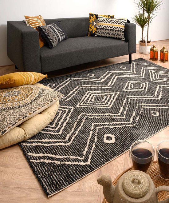 Tapis berbère Beni Ouarain Bahij - anthracite/crème 160x230 cm