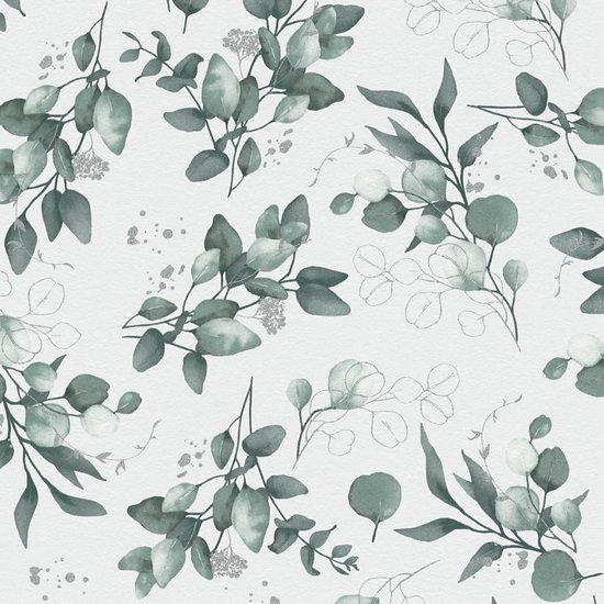 Landelijk behang Profhome 397682-GU vliesbehang glad met bloemmotief en metalen accenten wit groen zilver 5,33 m2