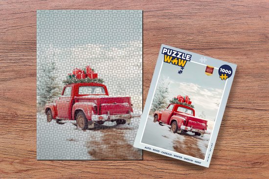 Puzzle Voiture - Rouge - Cadeaux - Hiver - Neige - Noël - Puzzle - Puzzle 1000 pièces adultes - Puzzle de Noël - Puzzles de Noël - Noël - Cadeau - Cadeau de Noël pour hommes, femmes et enfants