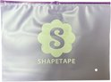 Lichtpaarse, doorschijnende etui met ritssluiting. Middenop een lichtgroen logo met de letter 'S' en 'SHAPETAPE' eronder.