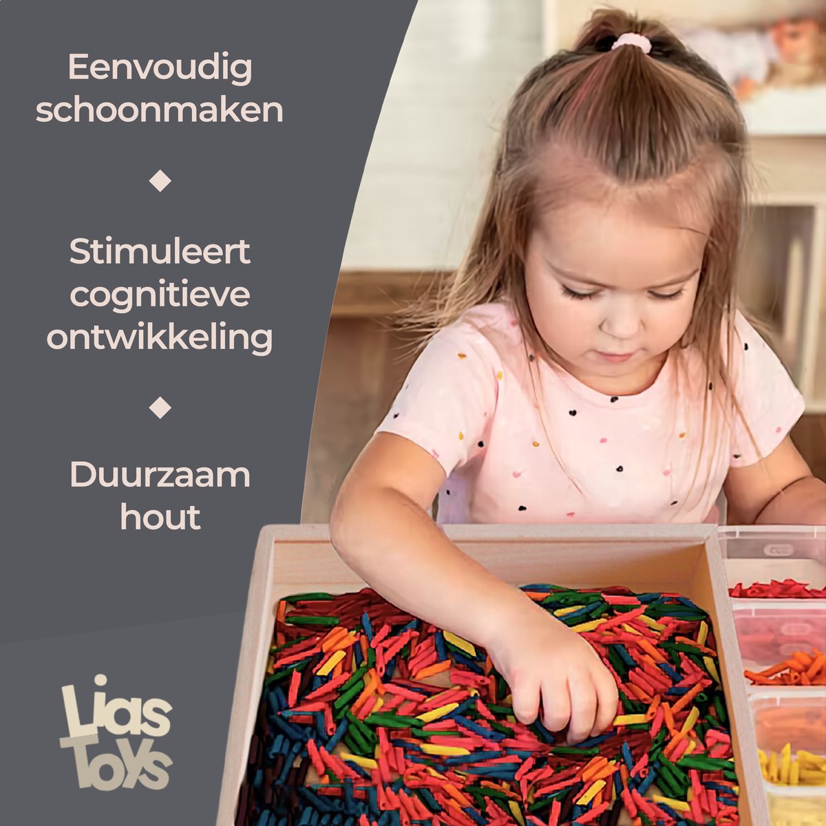 Houten Sensory Speelbak - Met Deksel & Accessoires - 30x30x6 cm — afbeelding 9