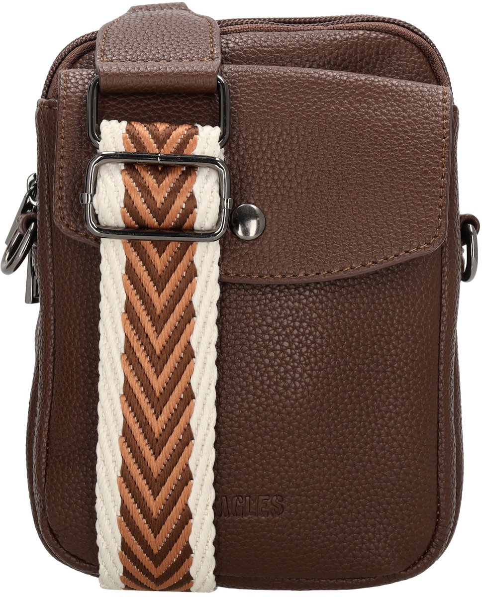 Beagles Las Palmas Crossbody Telefoontasje - Trendy Schouderband - Handige Ritsvakjes - Crossbody Tas - Donkerbruin