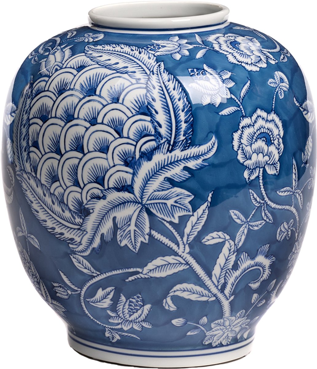 Goodwill M&G Vaas - Delfts Blauw Granaatappel- en Bloemenpatroon - porselein - blauw wit - 29cm