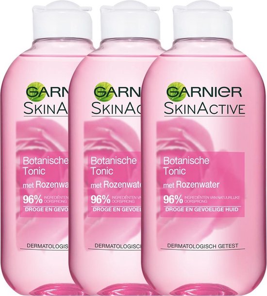 Garnier SkinActive Botanische Tonic Rozenwater - 3 x 200 ml - Gezichtsreiniging - Droge & Gevoelige Huid - Voordeelverpakking