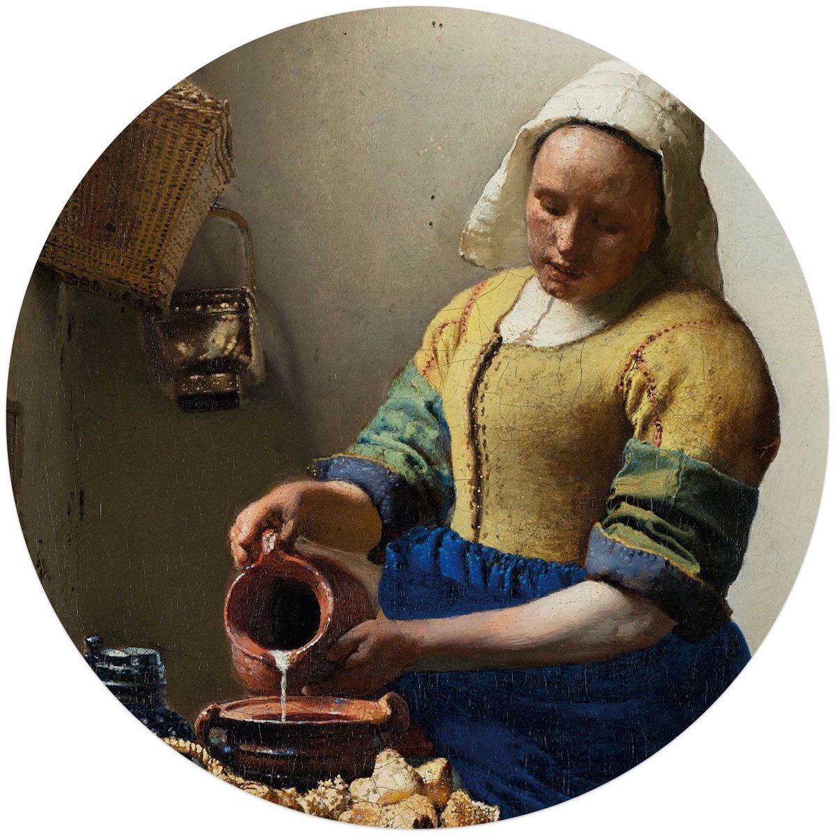 Glasschilderij Vermeer - Melkmeisje - Ø 70 - Glas - REINDERS