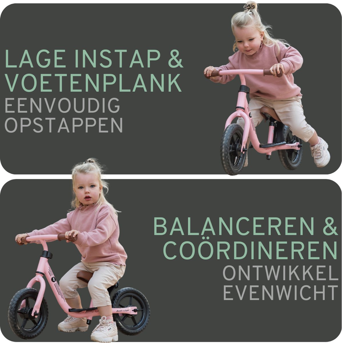 Bandits & Angels Metalen Loopfiets Starter Roze met Voetenplank vanaf 2 Jaar - Limited Edition - Vintage Roze Loop Fiets - Verstelbaar Zadel 29 tot 39 cm - Meisjes - Compact en Veilig - Lage Instap met Voetenplank — afbeelding 6