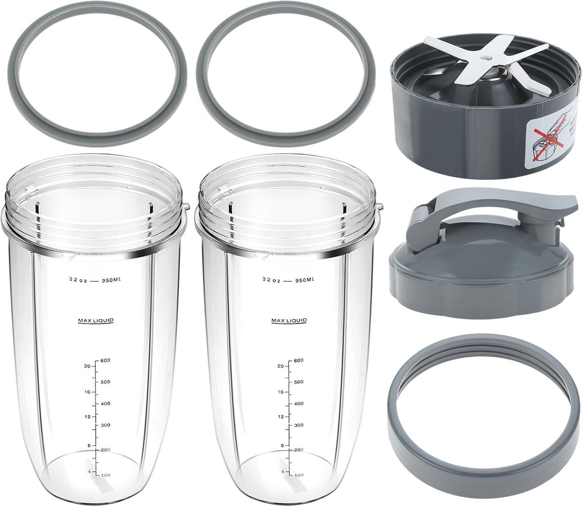 8 stuks vervangset voor blendercups met flip-top deksel en accessoires - compatibel met 600W en 900W modellen