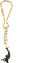 Behave® Sleutelhanger dolfijn goud kleur zwart wit emaille 9,5 cm