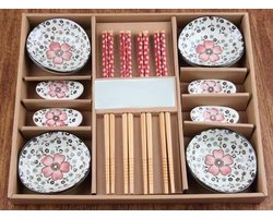Sushi set - Keramiek Japans servies - bamboe Eetstokjes en opleggers - Kommetjes - LOUZIR
