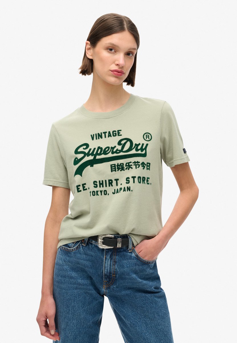 Superdry Classic Relaxed T-shirt met vintage logo en print Dames T-shirts Groen