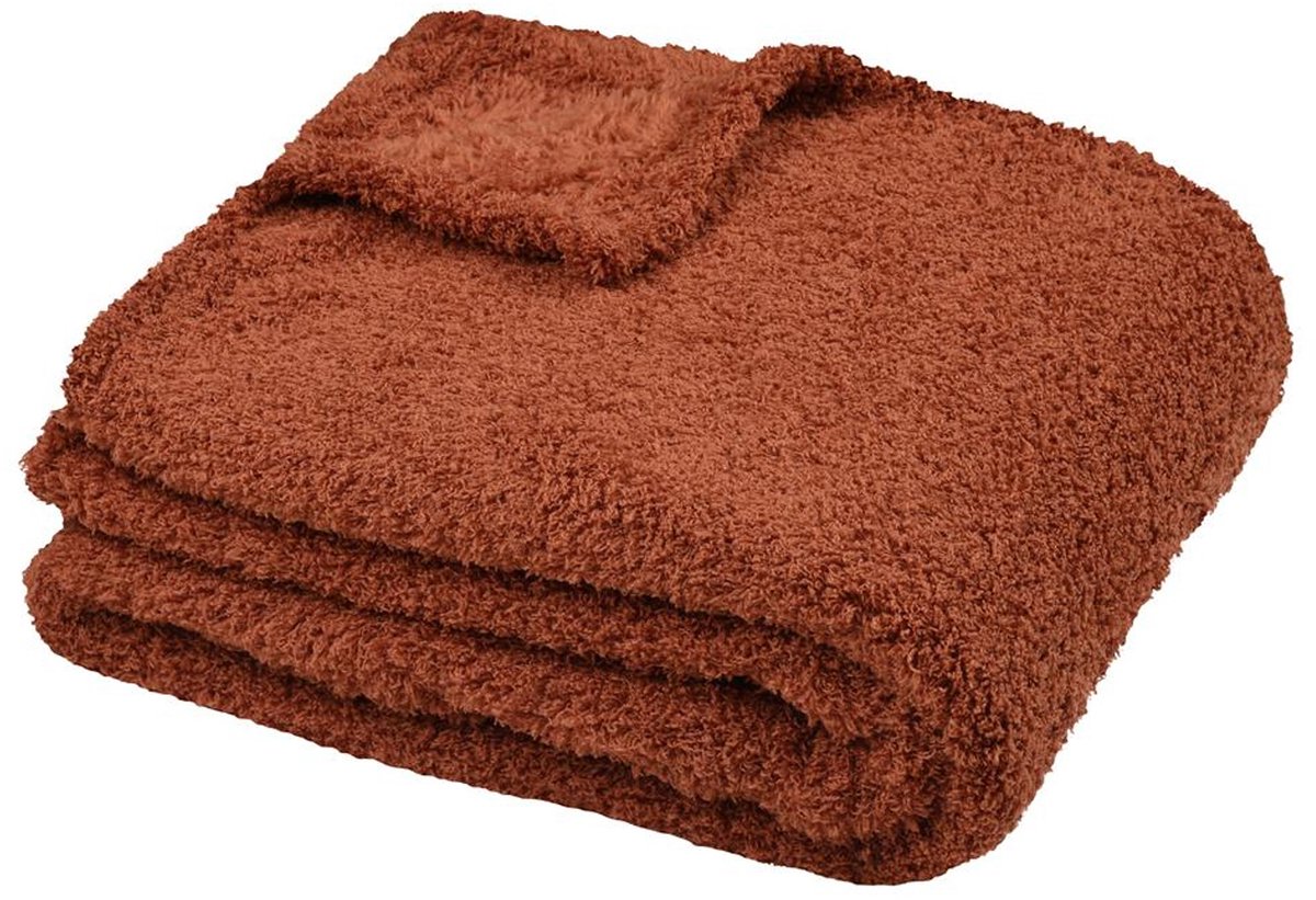 Stof Textiles Plaid/bankdeken Montreal - terracotta - 130 x 160 cm - harige polyester stof - 1 persoons Terracotta bruin