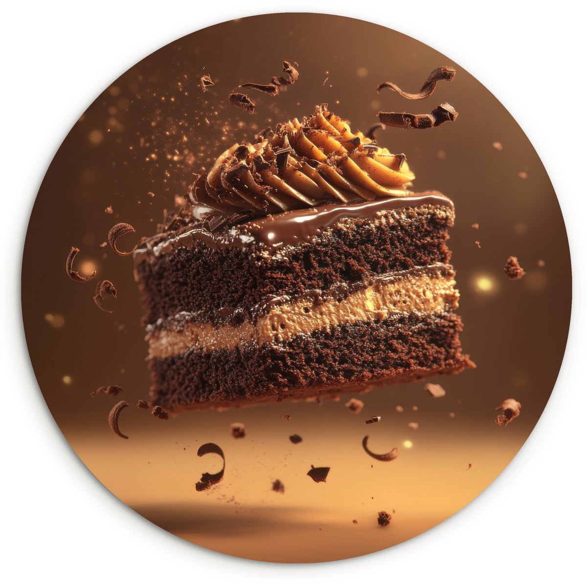 WallCircle Wandcirkel 60x60 cm - Muurcirkel Taart - Chocolade - Eten - Brownie - Muurdecoratie woonkamer - Wanddecoratie slaapkamer - Kamer decoratie accessoires - Ronde schilderijen