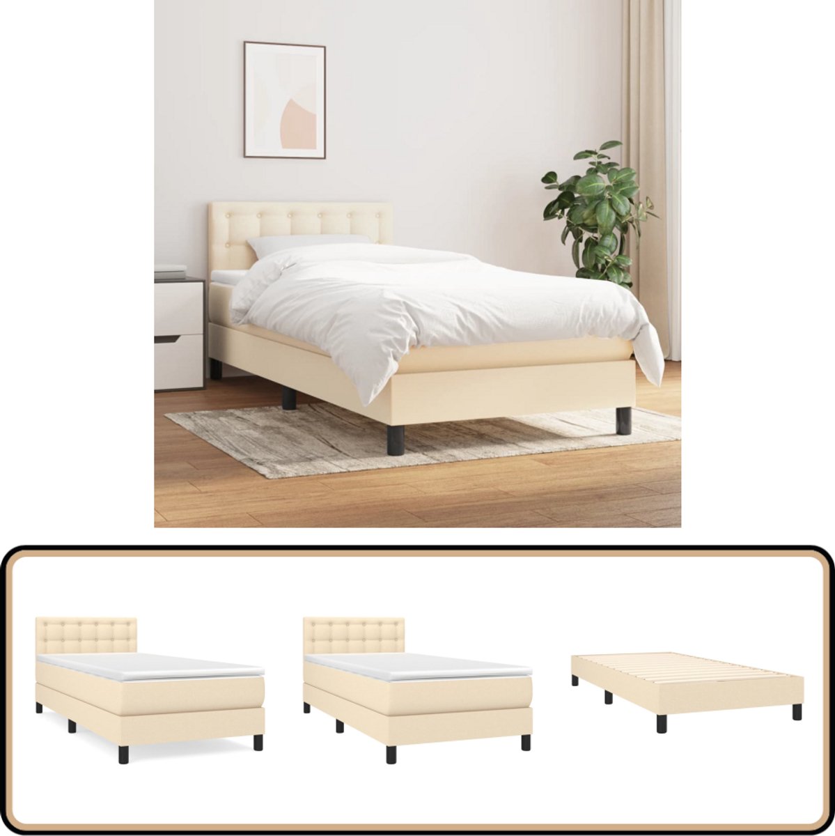 vidaXL Boxspring - Crème - Inclusief Matras en Topmatras Boxspringbed - Boxsprings - Tweepersoonsbed - Creme Bed - Pocketveer Matras