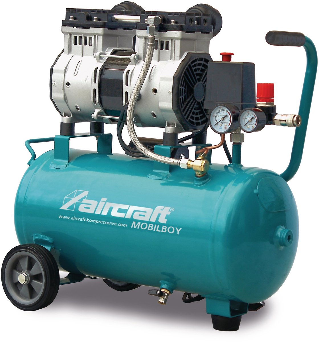 Mobiele compressor geluidsarm olievrij ketel 24 L 1,3 kW / 1,75 Pk 240 L/min 10 bar 230V Aircraft
