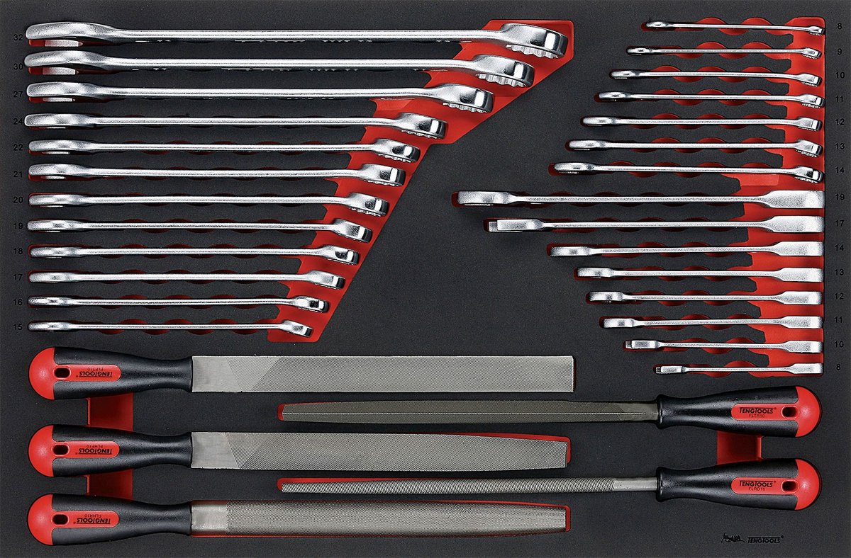 Sleutel en vijlenset Foam 4x4 tray 8- 32mm 32 delig Teng Tools TTEX32