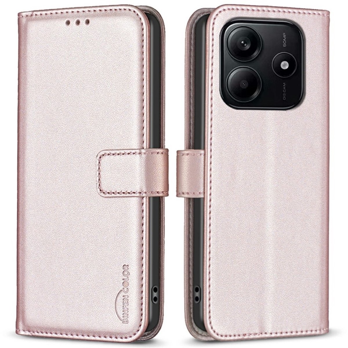 BINFEN Hoesje - Geschikt voor Xiaomi Redmi Note 14 4G Hoesje - BINFEN Book Case - Rose Gold