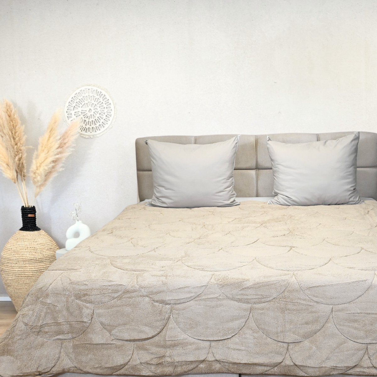 HappyBed All year dekbed enkel 240x200 - Lits Jumeaux - Teddy/velvet - Wasbaar dekbed zonder overtrek - Bedrukt dekbed zonder hoes - Hoesloos Dekbed met Print - Taupe