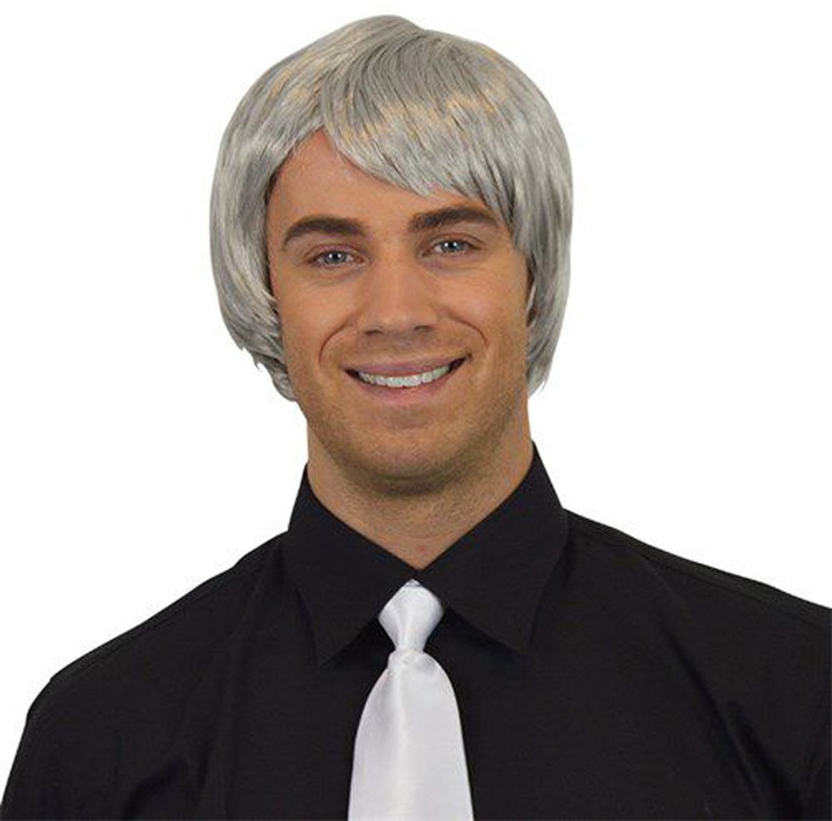 Comedia Carnaval verkleed pruik - Brits/Popster - grijs - kort haar stijl - heren - opa/oude man
