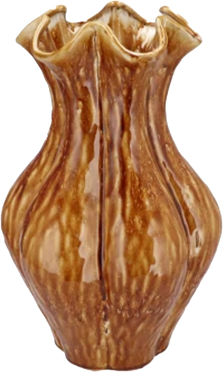 DK design Bloemenvaas Inga Driss - bruin - 15 x 20 cm - unieke glazuurlook