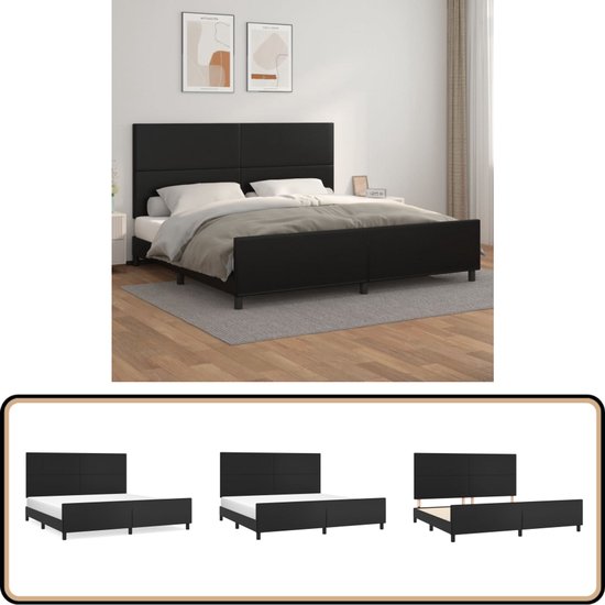 vidaXL Cadre de lit - Zwart - 200x200 cm Cadre de lit - Sommier - Tête de lit - Similicuir - Couleur noire - Lit double - Confort de couchage
