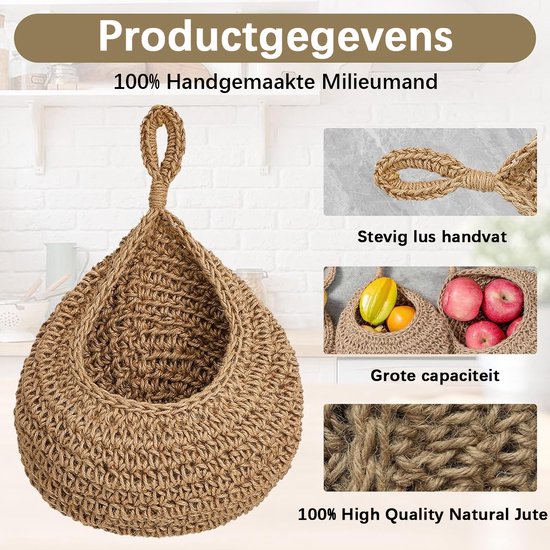 Fruitschaal, 3-laags hangende fruit- en groentemand, hangende fruitopslagmand 3-laags voor keukenhouder Decoratieve komstandaard Planten Opbergmandkom