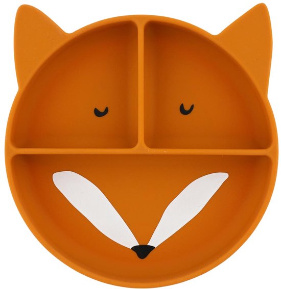 Trixie Kinderbord met Vakjes - Mr. Fox - Bord met Zuignap - Voor baby's vanaf 4 maanden - van Siliconen - Geschikt voor de Vaatwasser