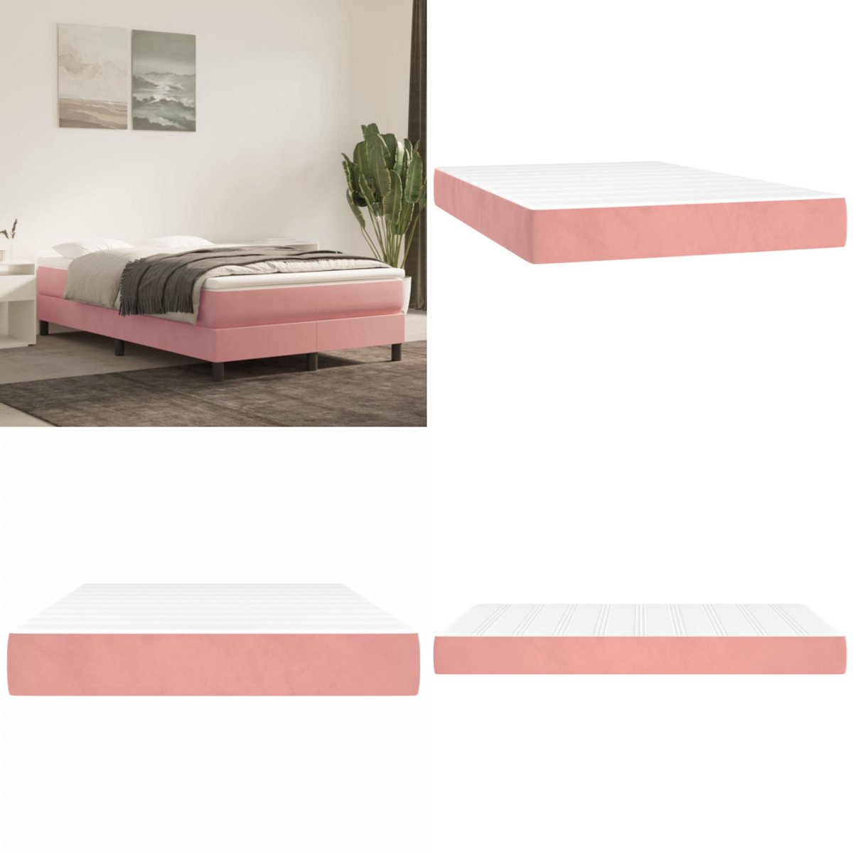vidaXL Pocketveringmatras 120x200x20 cm fluweel roze - Pocketveringmatras - Pocketveringmatrassen - Matras - Pocketvering Matras