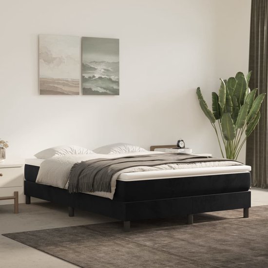 vidaXL Boxspring avec matelas Velours Noir 140x200 cm - Boxspring - Sommiers - Lit - Meubles de couchage