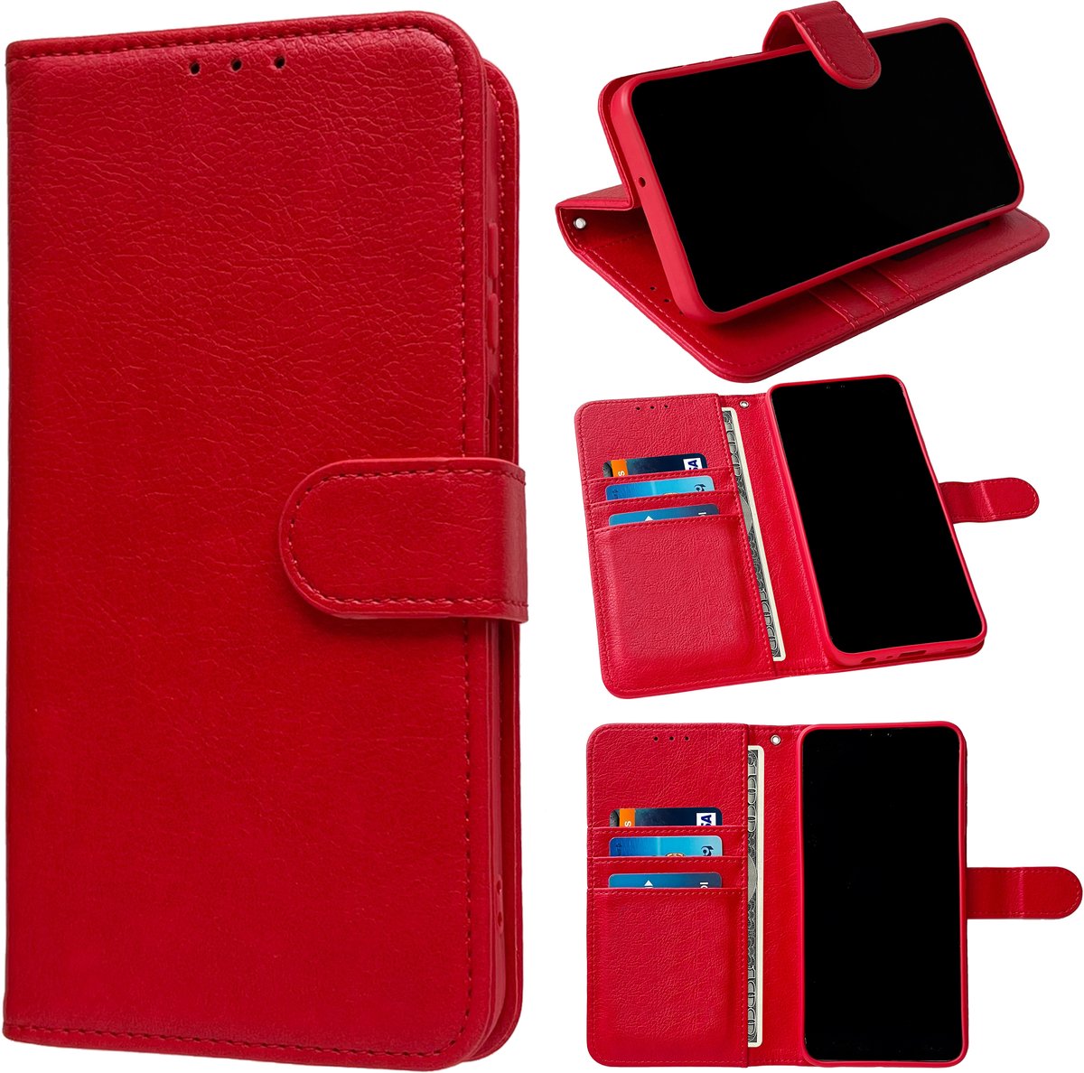 Casemania Hoesje Geschikt voor Apple iPhone 16e - Rood - Portemonnee Book Case