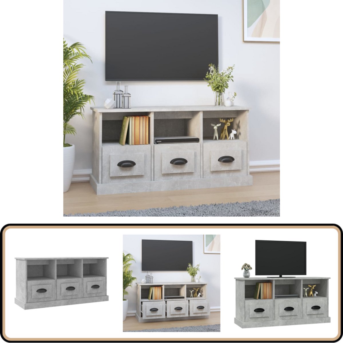 vidaXL Tv-meubel - 100x35x50 cm - Bewerkt hout - Betongrijs Tv Kast - Tv Meubel - Houten Tv Kast - Beton Grijs - Modern Tv Meubel