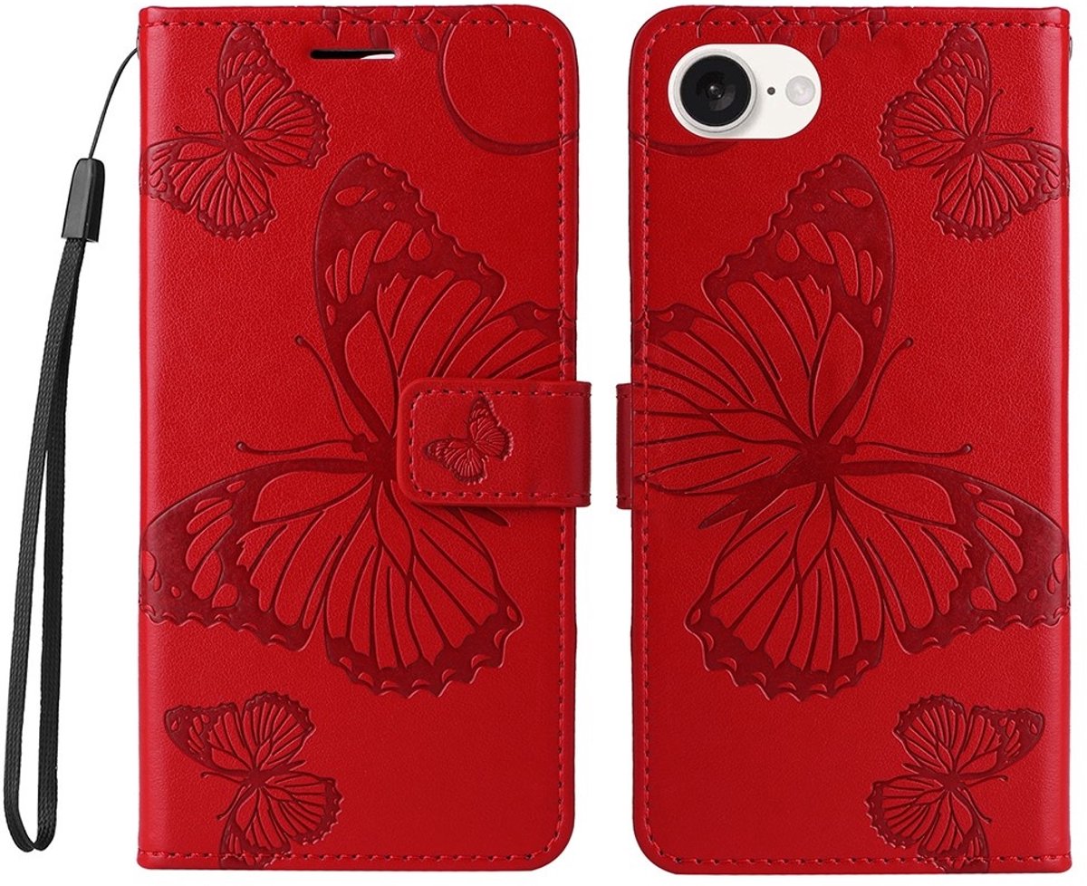Coverup Hoesje - Geschikt voor iPhone 16e / 17e Hoesje - Coverup Vlinders Book Case - Rood