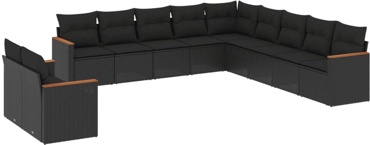 The Living Store 11-delige Loungeset met kussens poly rattan zwart - Loungeset - Tuinset - Lounge - Outdoor Furniture - Pe Rattan
