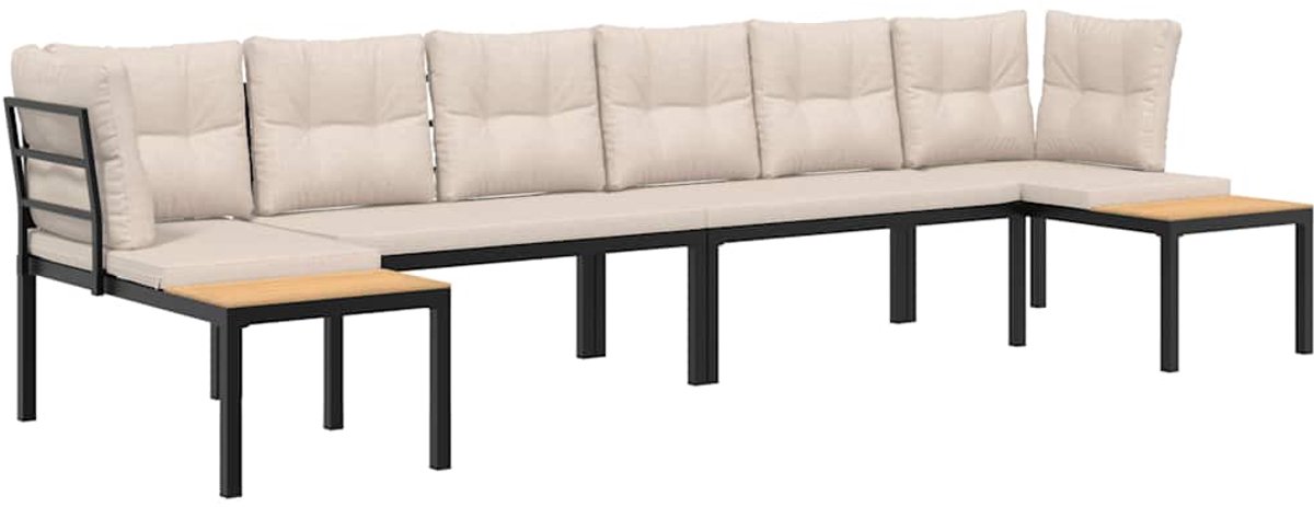 The Living Store 4-delige Loungeset met kussens gepoedercoat staal zwart - Tuinbank - Lounge Set - Buitendecoratie - Tuindeco - Buitenleven