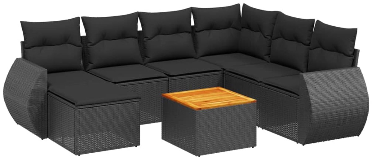 The Living Store 8-delige Loungeset met kussens poly rattan zwart - Loungeset - Tuinlounge - Lounge Set - Buitendiner - Outdoor Furniture