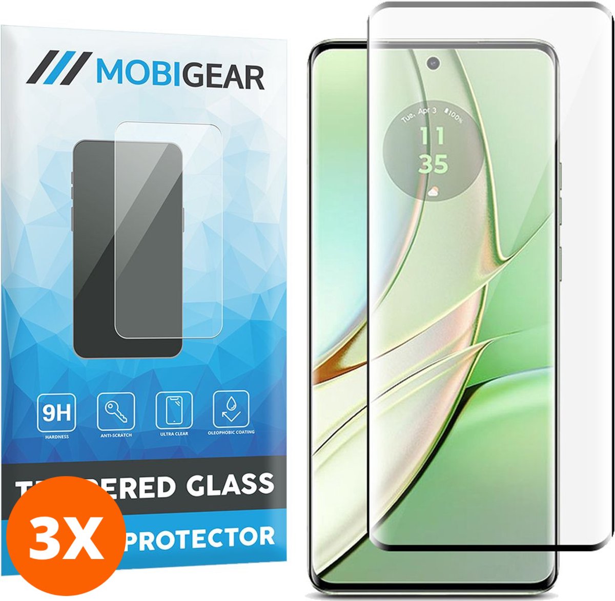 Mobigear Screenprotector geschikt voor Motorola Edge 40 Glazen | Mobigear Premium Screenprotector - Case Friendly - Zwart (3-Pack)