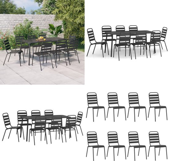 6-delige Tuinset staal en textileen grijs