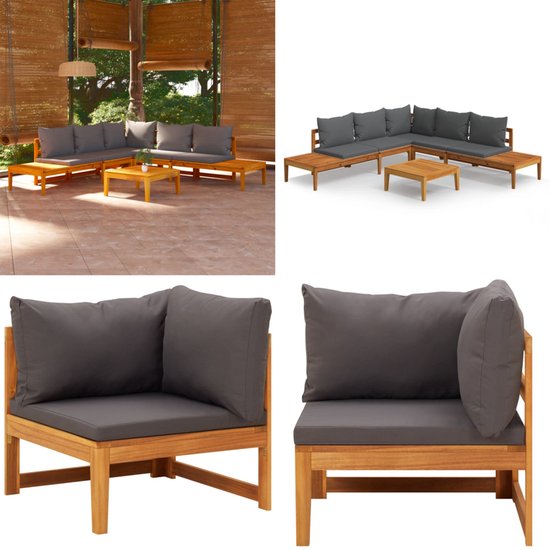 vidaXL Ensemble de salon 4 pièces avec coussins en bois d'acacia gris foncé - Ensemble de salon - Ensembles lounge - Ensemble de jardin - Ensemble de meubles de jardin
