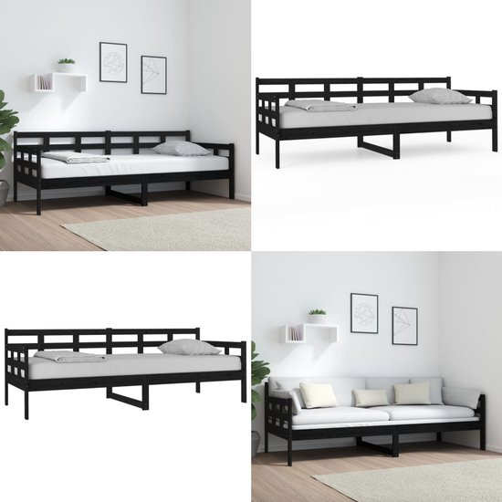 vidaXL Canapé-lit Bois de pin massif Noir 80x200 cm - Canapé-lit - Canapés-lits - Canapé-lit - Lit