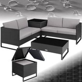 Bol.com tectake® - Wicker loungezitgroep - tuinmeubelset met bank - Tafel met glazen blad opbergbox - Weerbestendig - Tuin- balk... aanbieding