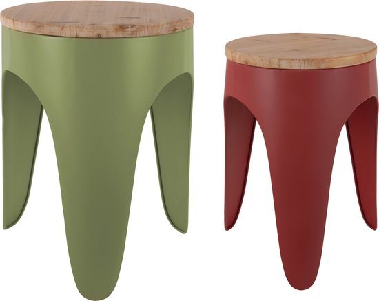 Leitmotiv - Set de tabourets Double Funky - Vert armée et ocre rouge