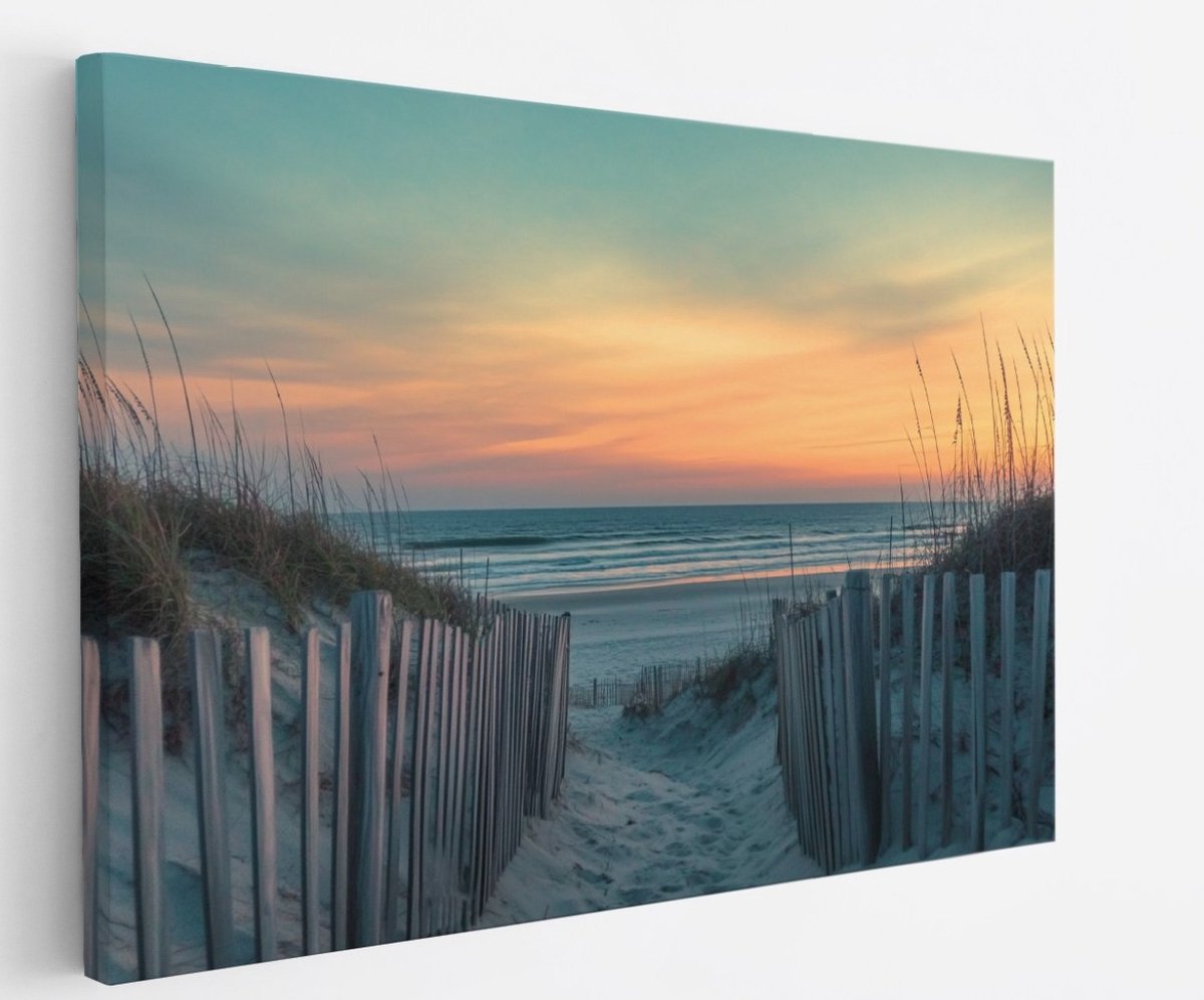 Saammp Canvas Schilderij - Pad naar strand en zee - Duinen - 70x50 - Foto op canvas - Wanddecoratie - muurdecoratie Woonkamer - Slaapkamer decoratie - Canvas Print Multicolor