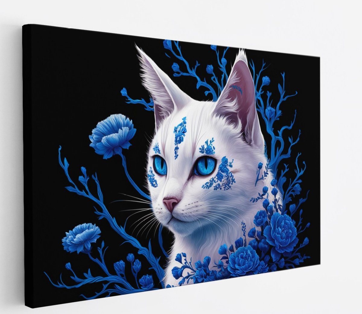 Saammp Canvas Schilderij - Abstract Kleurrijke Kat - Natuur - Dieren - 100x75 - Foto op canvas - Wanddecoratie - Muurdecoratie Woonkamer - Slaapkamer decoratie - Canvas Print Multicolor