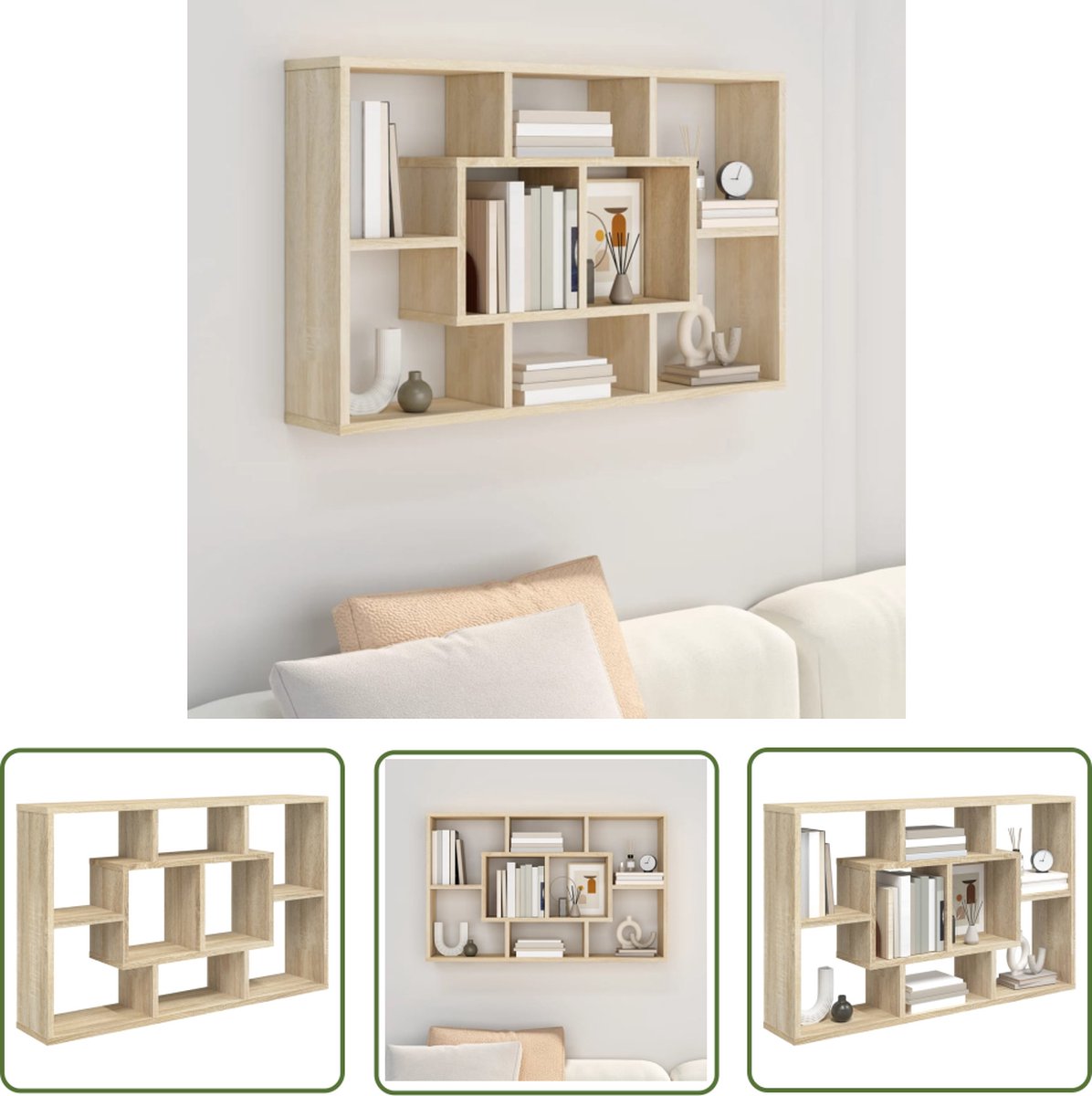 Etagère murale vidaXL Wandschap 85x16x52,5 cm bewerkt hout zwart801419