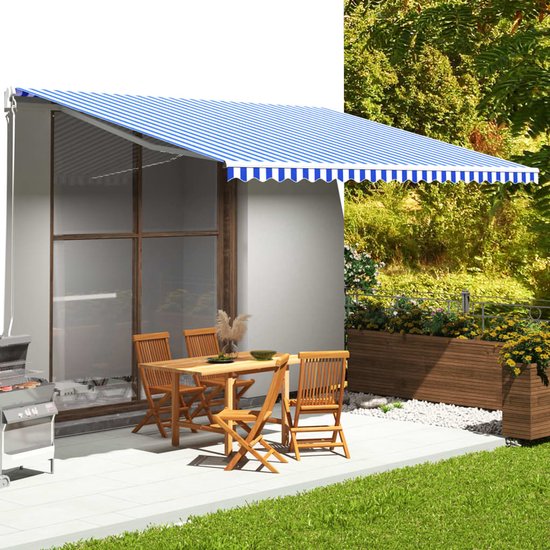 VidaXL Vervangingsdoek Voor Luifel 5x3 5 M Blauw Wit Zonnescherm VidaXL Vervangingsdoek Voor Luifel 5x3 5 M Blauw Wit Zonnescherm