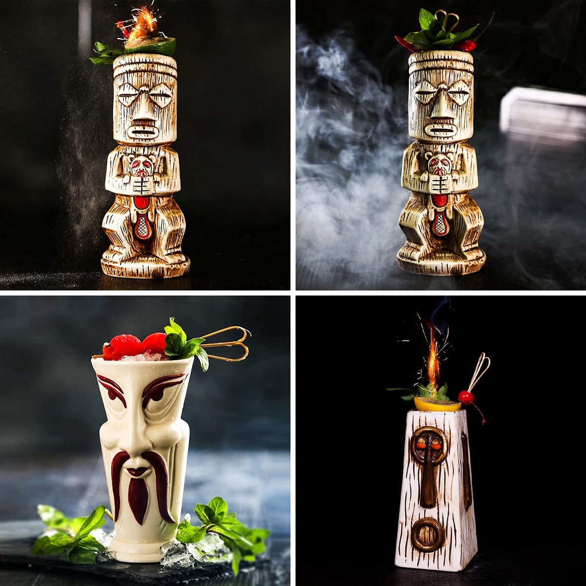 Tiki Mugs Tiki-koppen Tiki Mok Tiki Mugs Cocktailbeker Hawaii Cocktailglazen Tiki Bar accessoires Tiki kopjes drankjes mokken Hawaiian Party Barware,Q10