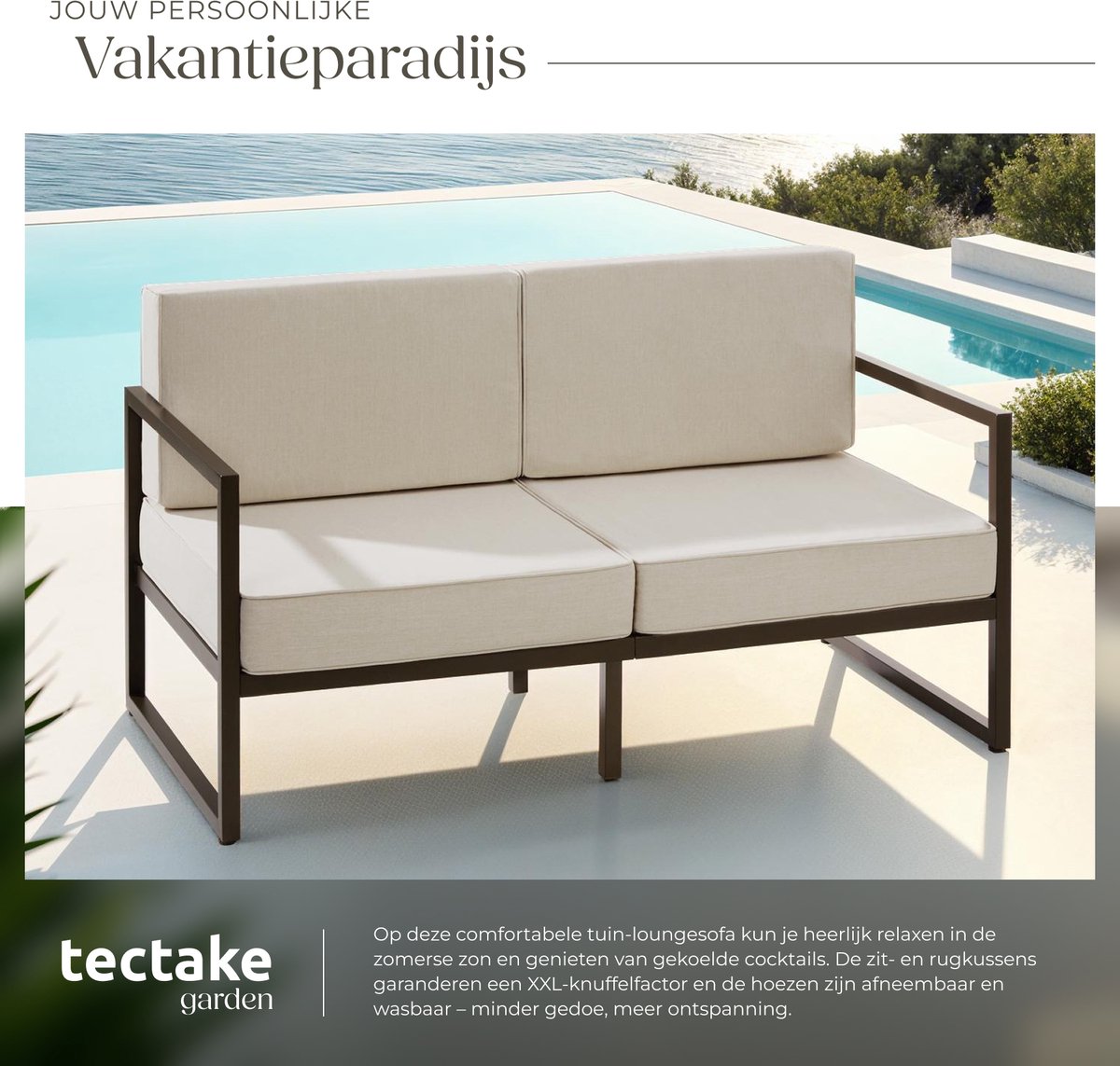 tectake® - Tuin-loungebank Comosa - Voor 2 personen - Tuinbank - 2-zits Loungesofa - Waterafstotende en ultradikke zit-en rugkussens - Draagkracht 125kg per zitplaats - Bruin/beige – foto 6