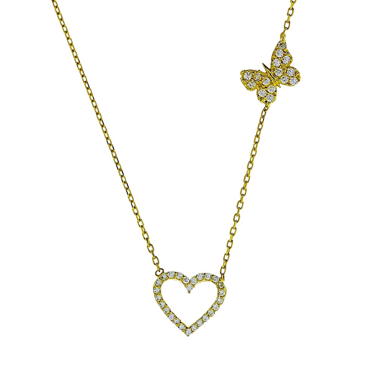 Gouden Ketting Hart Vlinder Hanger Zirkonia 14 karaats