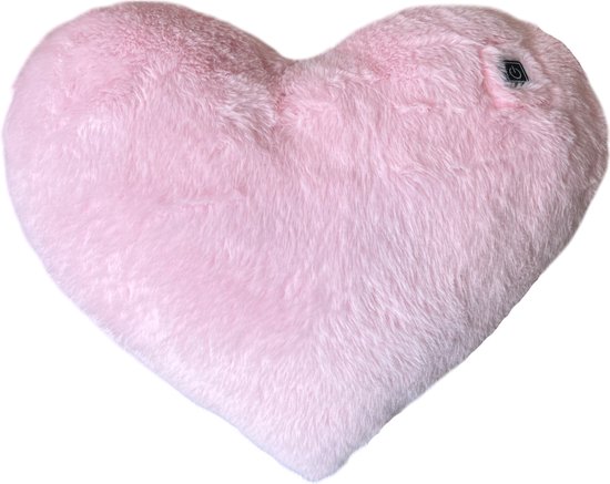 Warmpi® Hartvormig Warmtekussen - Draadloos - Warm aan 2 kanten - Infrarood tot 65°C - Roze zachte imitatiebont - incl. Warmpi® Powerbank (10.000mah) - 3 warmte standen - Afmeting 36x30 cm - geschenk valentijn - valantijnscadeau - hart kussen